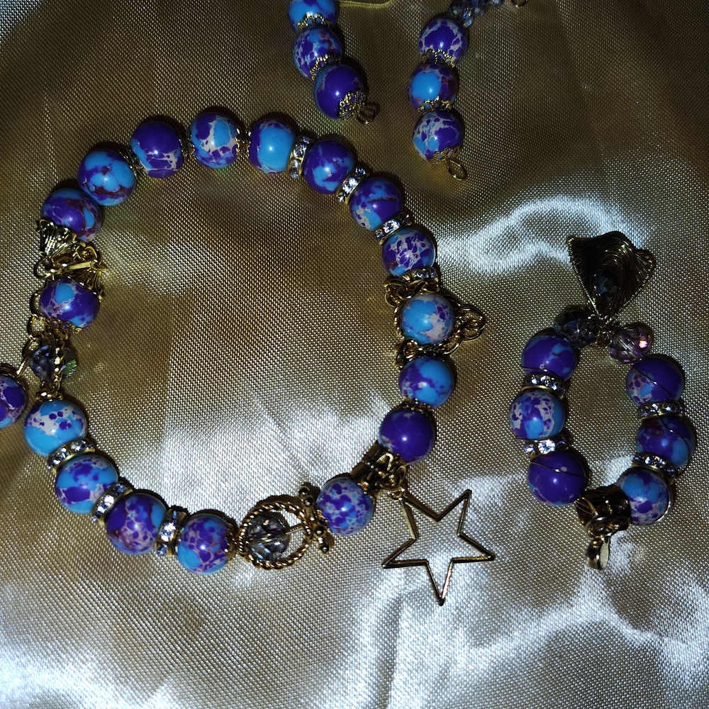 Cosmic Purple and Blue Beaded Bracelet with Star Charm